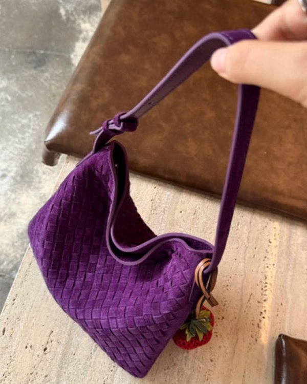 Simple Purple Weave Solid Durable Fine Suede Women Handbag