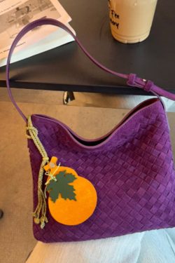 Simple Purple Weave Solid Durable Fine Suede Women Handbag