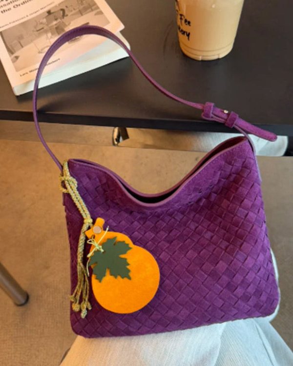 Simple Purple Weave Solid Durable Fine Suede Women Handbag