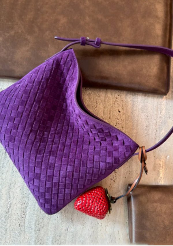 Simple Purple Weave Solid Durable Fine Suede Women Handbag