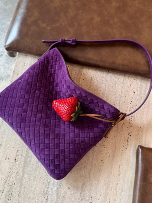 Simple Purple Weave Solid Durable Fine Suede Women Handbag