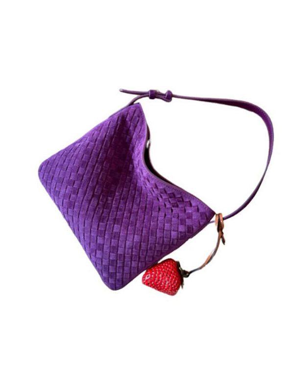 Simple Purple Weave Solid Durable Fine Suede Women Handbag