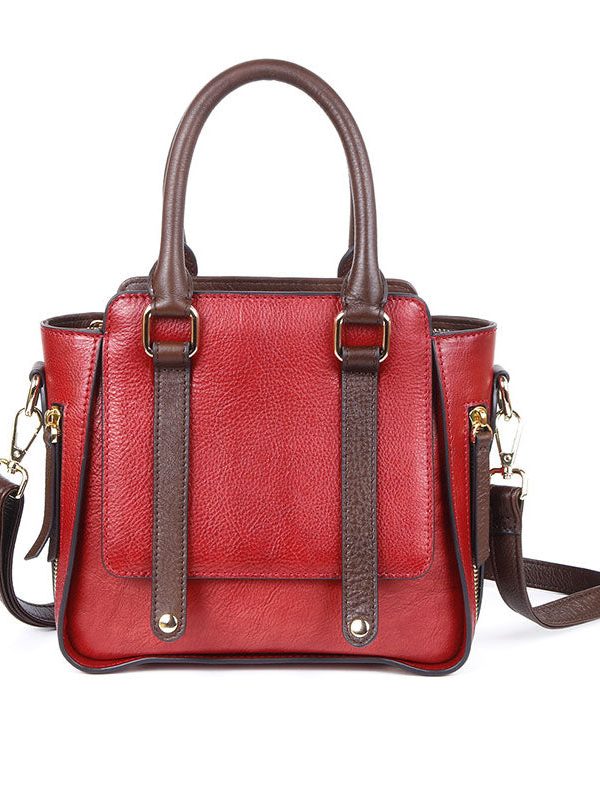 Simple Red Casual Rub color Calf Leather Messenger Bag
