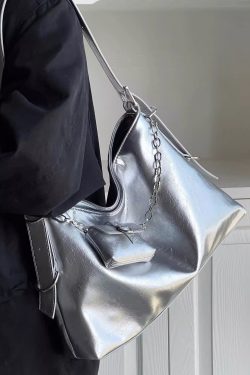 Simple Silk Zippered Faux Leather Satchel Handbag