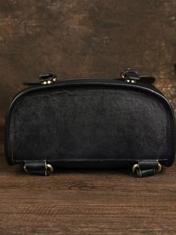 Simple Style Black Large Capacity Calf Leather Backpack Bag