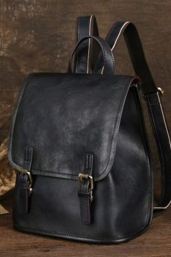Simple Style Black Large Capacity Calf Leather Backpack Bag