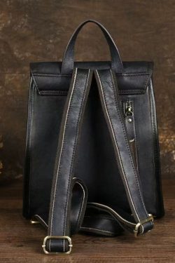 Simple Style Black Large Capacity Calf Leather Backpack Bag