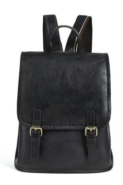 Simple Style Black Large Capacity Calf Leather Backpack Bag