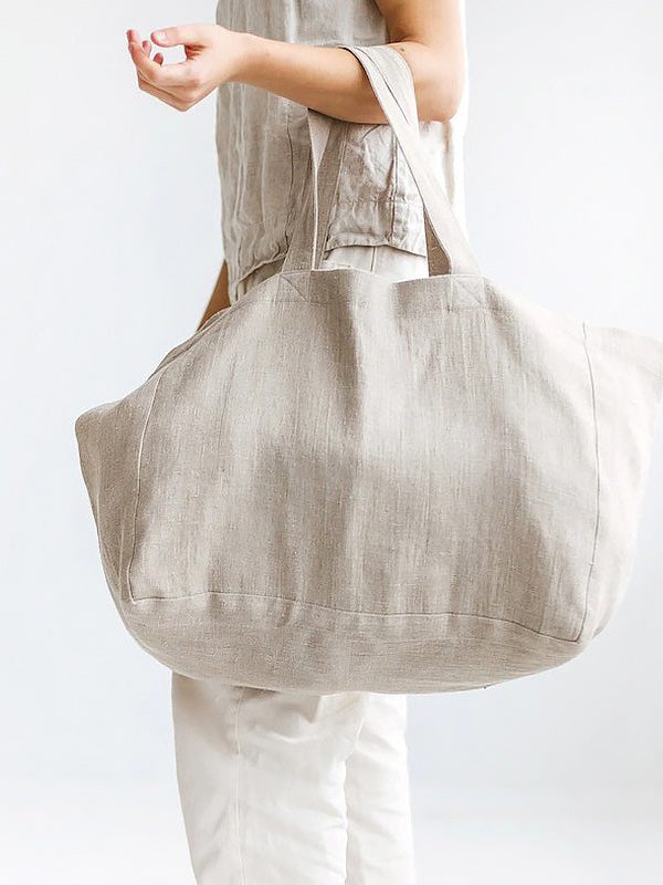 Simple Style Large Capacity Linen Tote Handbag