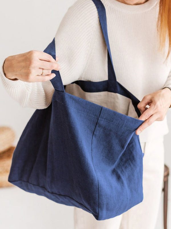 Simple Style Large Capacity Linen Tote Handbag