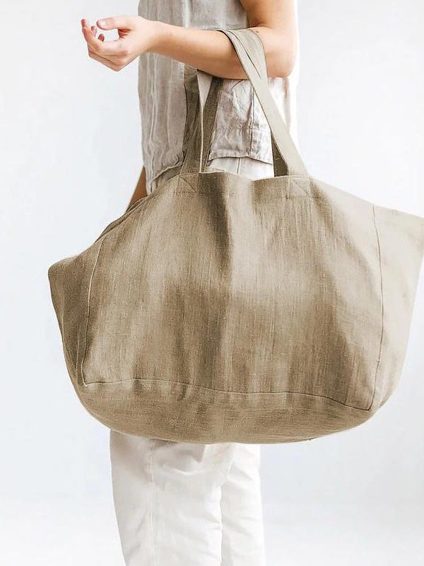 Simple Style Large Capacity Linen Tote Handbag