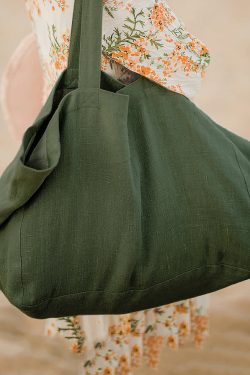 Simple Style Large Capacity Linen Tote Handbag