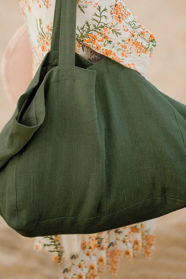 Simple Style Large Capacity Linen Tote Handbag