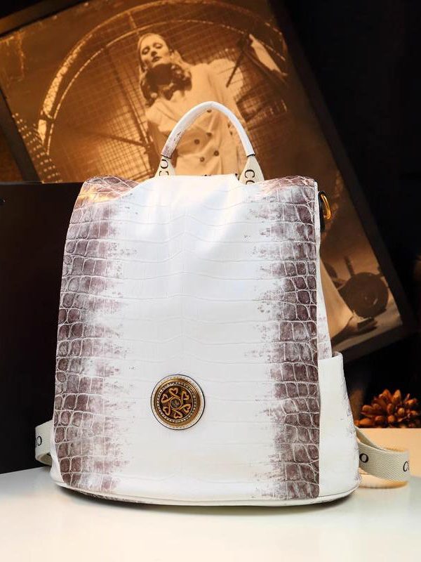 Simple Style White Large Capacity Calf Leather Backpack Bag