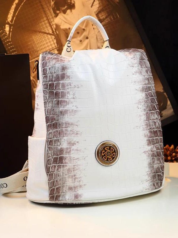 Simple Style White Large Capacity Calf Leather Backpack Bag