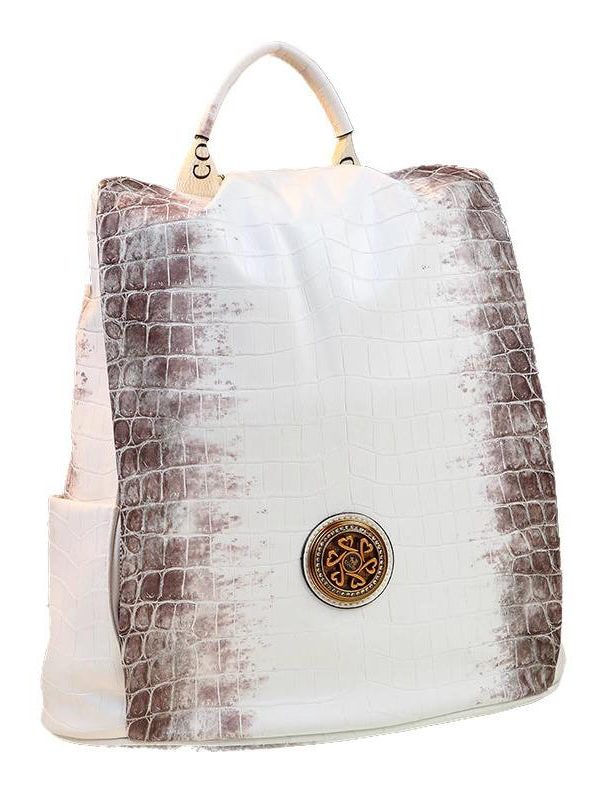 Simple Style White Large Capacity Calf Leather Backpack Bag