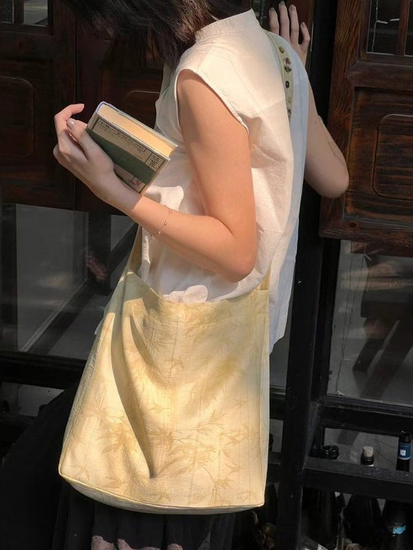 Simple Yellow Versatile Cotton Satchel Handbag