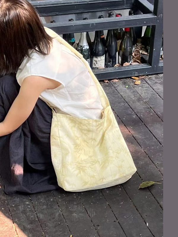 Simple Yellow Versatile Cotton Satchel Handbag