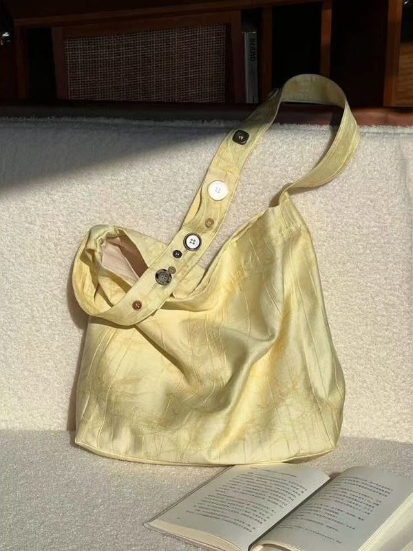 Simple Yellow Versatile Cotton Satchel Handbag