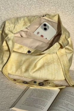 Simple Yellow Versatile Cotton Satchel Handbag