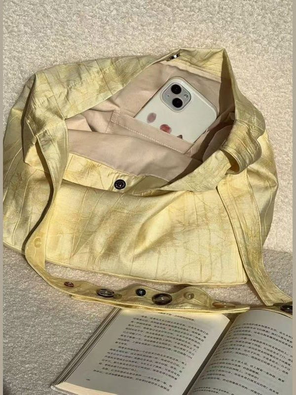 Simple Yellow Versatile Cotton Satchel Handbag