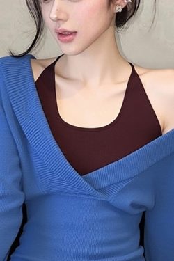 Slim Fit Blue False Two Pieces Patchwork Knit Sweaters Fall