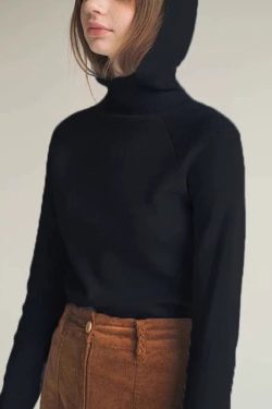 Slim Fit Blue Hooded Solid Knitting Cotton Sweaters Winter