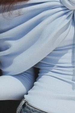 Slim Fit Blue Slash Neck Patchwork Knit Sweater Tops Spring