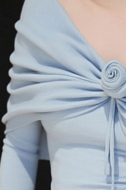 Slim Fit Blue Slash Neck Patchwork Knit Sweater Tops Spring