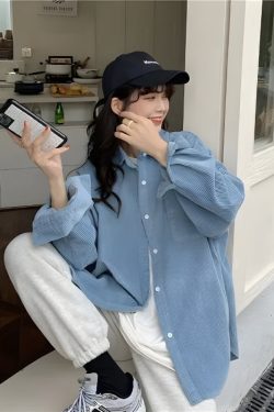 Smiley Embroidered Corduroy Shirt