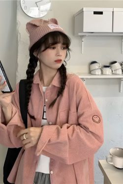 Smiley Embroidered Corduroy Shirt