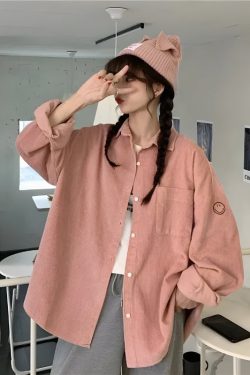 Smiley Embroidered Corduroy Shirt