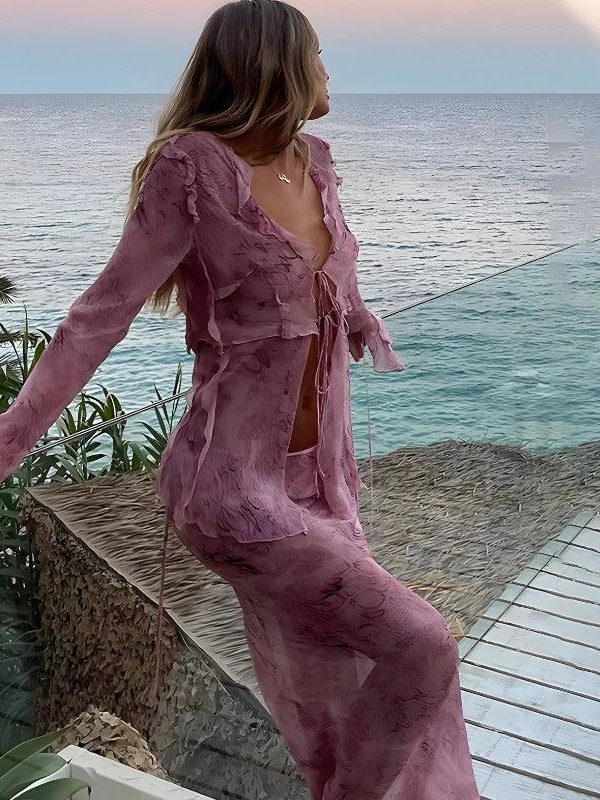 Snakeskin Blouse & Maxi Skirt Two Piece Set