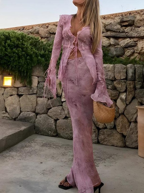 Snakeskin Blouse & Maxi Skirt Two Piece Set