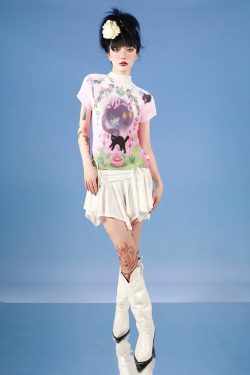 Soft Girl Black Cat Top