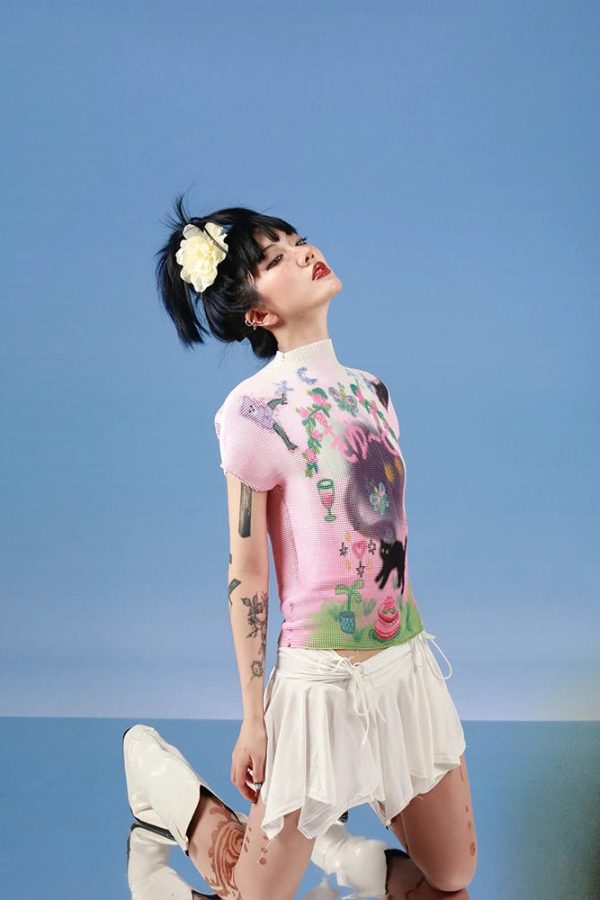 Soft Girl Black Cat Top