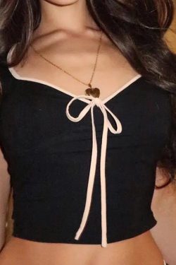 Soft Girl Bow Sweetheart Neckline Top