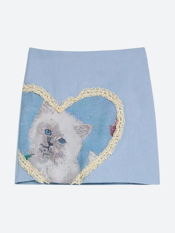 Soft Girl Cat Heart Mini Skirt