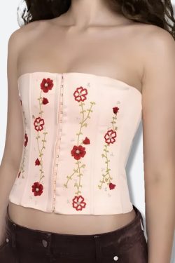 Soft Girl Embroidered Beaded Corset Top
