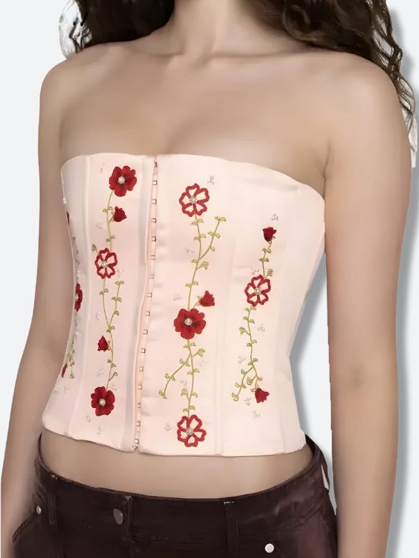 Soft Girl Embroidered Beaded Corset Top