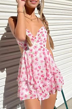 Soft Girl Floral Backless Chiffon Mini Dress