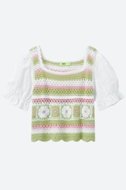 Soft Girl Floral Hollow Out Knitted Top