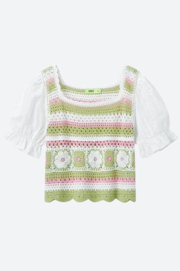 Soft Girl Floral Hollow Out Knitted Top