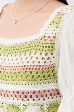 Soft Girl Floral Hollow Out Knitted Top