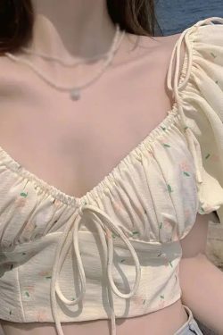 Soft Girl Floral Puff Sleeve Crop Top