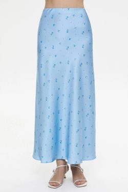 Soft Girl Floral Satin Midi Skirt