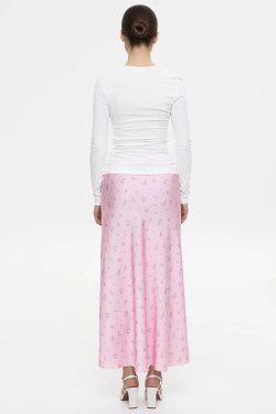 Soft Girl Floral Satin Midi Skirt