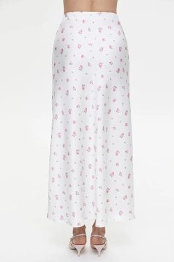 Soft Girl Floral Satin Midi Skirt