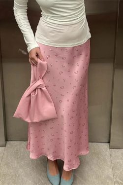 Soft Girl Floral Satin Midi Skirt