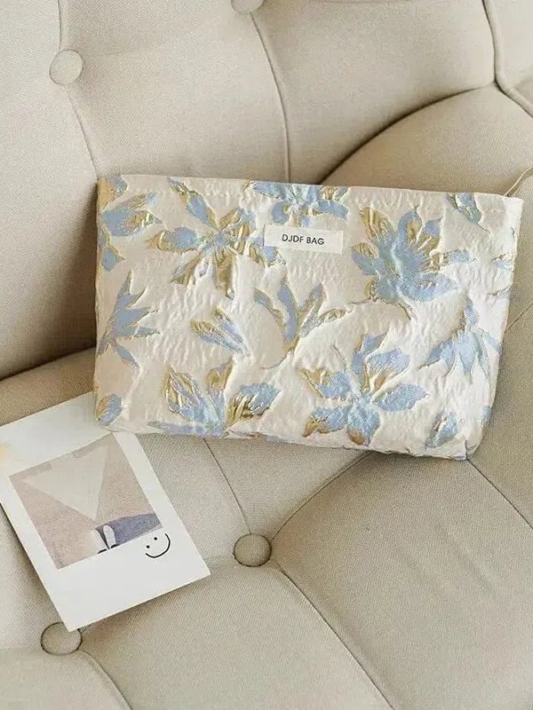 Soft Girl Gold Flower Makeup Bag